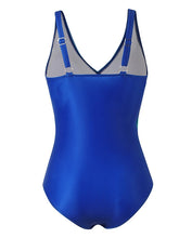 Plus Size Women's One Piece Swimsuit, Tummy Control, Push Up, Color Block Tie Dye, Blue Purple